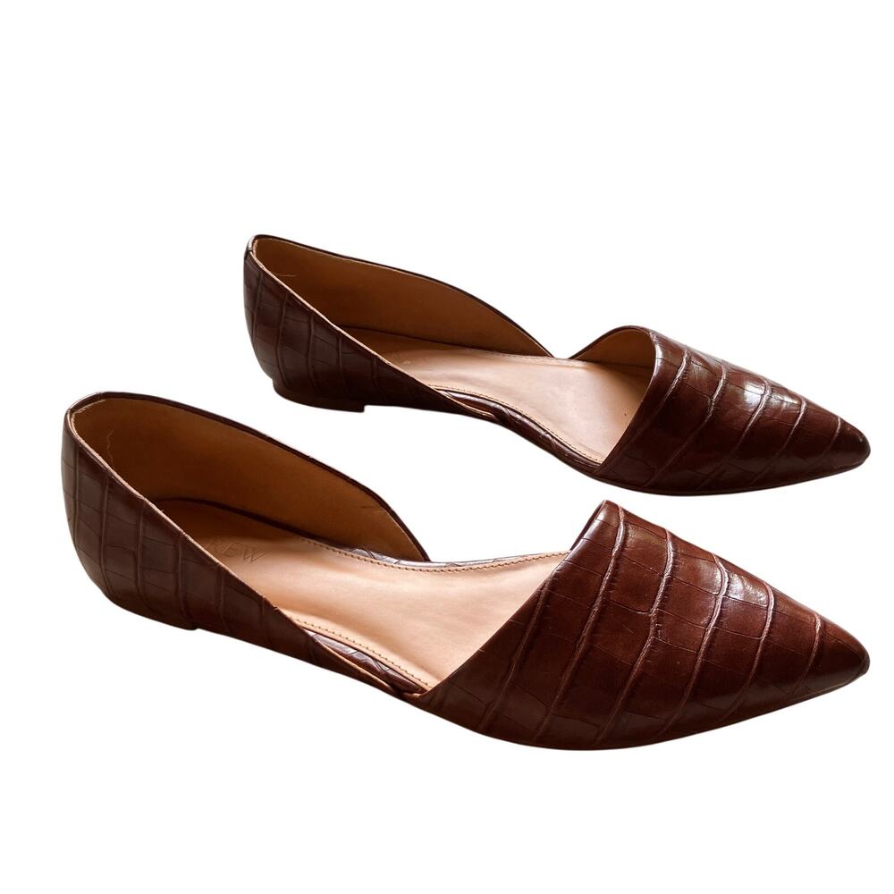 J. Crew Zoe Crocodile-Embossed D'Orsay Flats Brown Size 10 Pointed Toe